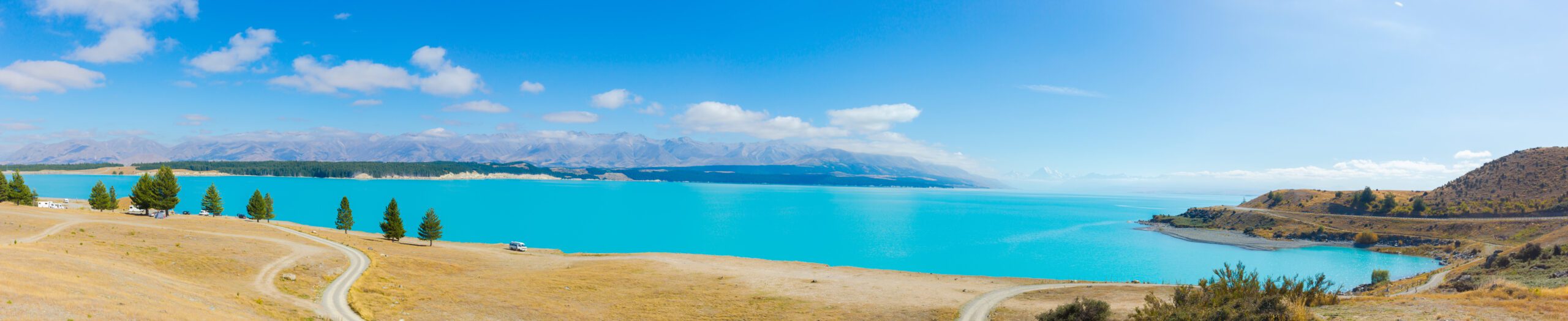 Panorama of view Lake Pukaki and Mount Cook at South Island New
